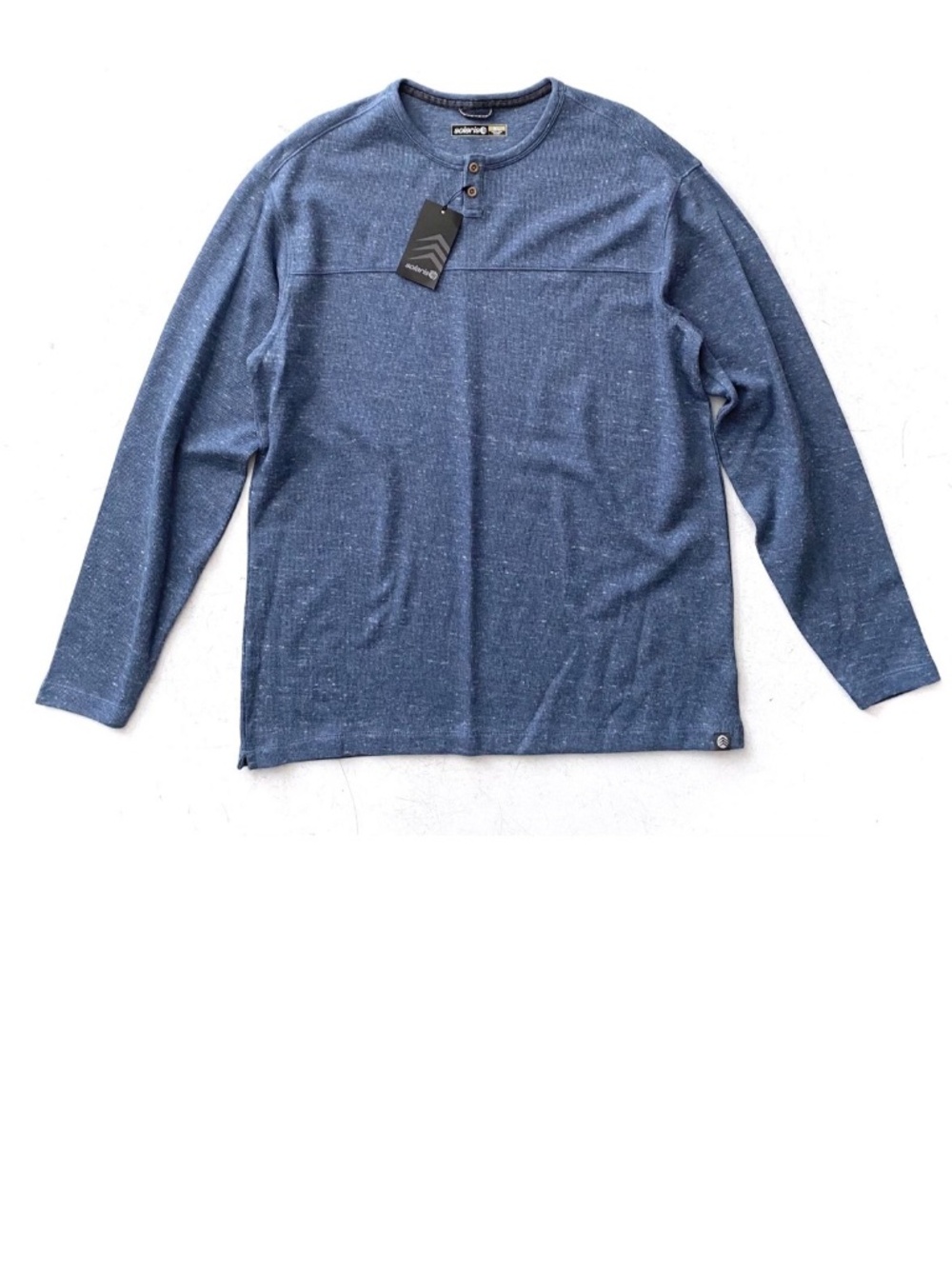 Solaris Shirt Ribbed Button Henley Long Sleeve Blue Cotton Blend XL